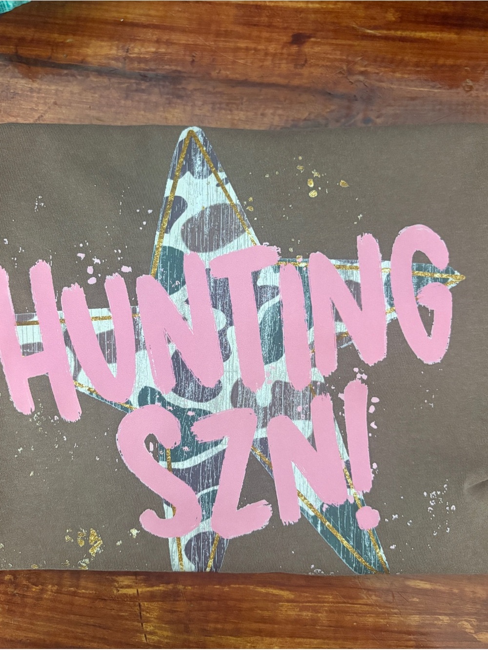 Comfort Colors Brown Tee with Pink 'HUNTING SZN' Star Graphic